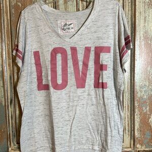Women’s Reflex “Love” T-Shirt Light Gray Pink Stripes Love Size 2XL